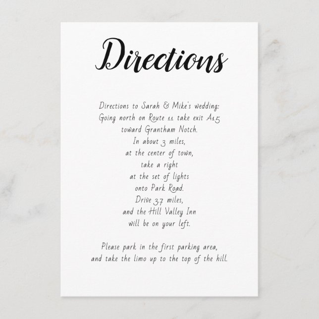 Simple White Event Directions Details Card (Front)