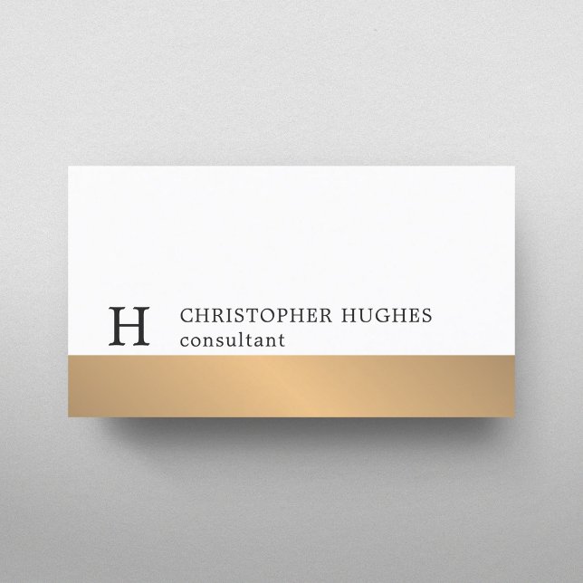 Simple White Faux Gold Stripe Monogram Consultant Business Card (Creator Uploaded)