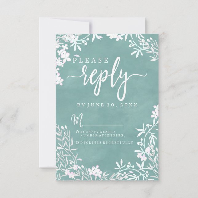 Simple White Floral Any Colour Wedding Reply RSVP (Front)