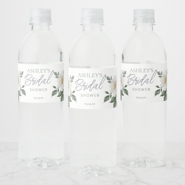 Simple White Floral Bridal Water Bottle Label (Bottles)