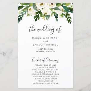 Simple White Floral Elegant Wedding Program