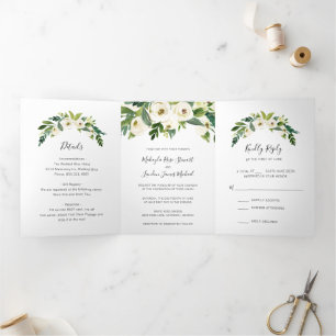 Simple White Floral Elegant Wedding Tri-Fold Invitation