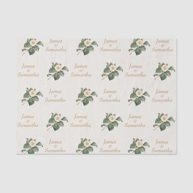 Simple White Floral Illustration | Wedding Gift Tissue Paper (Front)