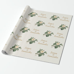 Simple White Floral Illustration   Wedding Gift Wrapping Paper