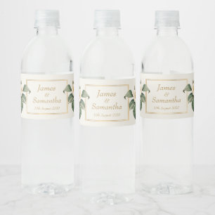Simple White Floral Illustration   Wedding Water Bottle Label