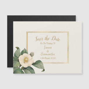 Simple White Floral Wedding Save The Date Magnetic Invitation