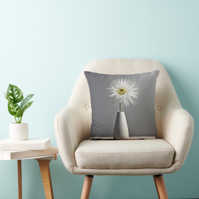 Simple White Flower In Vase Cushion (Chair)