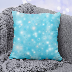 Simple White glow Snowflakes on Blue Cute Pretty Cushion