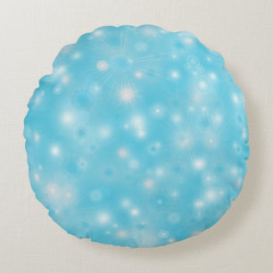 Simple White glow Snowflakes on Blue Cute Pretty Round Cushion