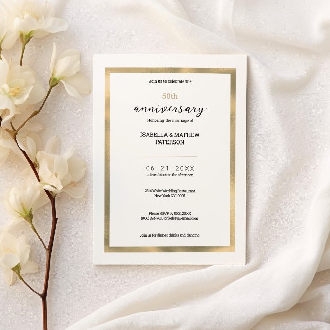 Simple white gold 50th Wedding Anniversary Invitation (Simple white gold 50th Wedding Anniversary )