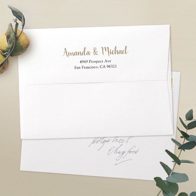 Simple White Gold 5 x 7 Return Address Wedding Envelope (Creator Uploaded)