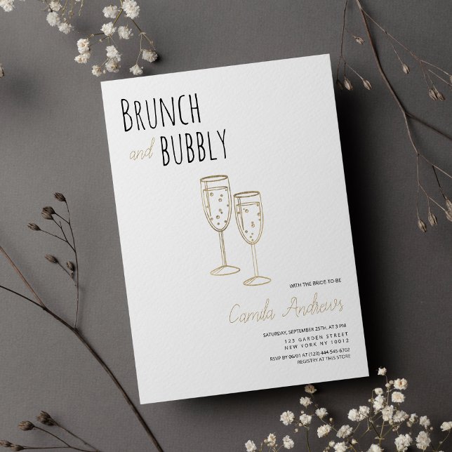 Simple White Gold Brunch And Bubbly Bridal Shower  Invitation (Simple White Gold Brunch And Bubbly Bridal Shower)