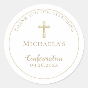 Simple White Gold Cross Confirmation  Classic Round Sticker
