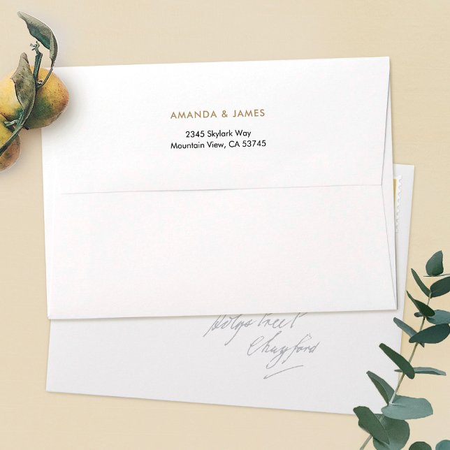 Simple White Gold Custom Wedding Return Address Envelope (Creator Uploaded)