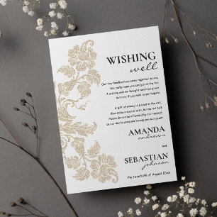 Simple white gold elegant floral wishing well  invitation