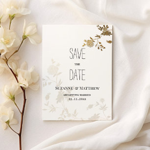 Simple white gold glitter floral Save the Date  Invitation