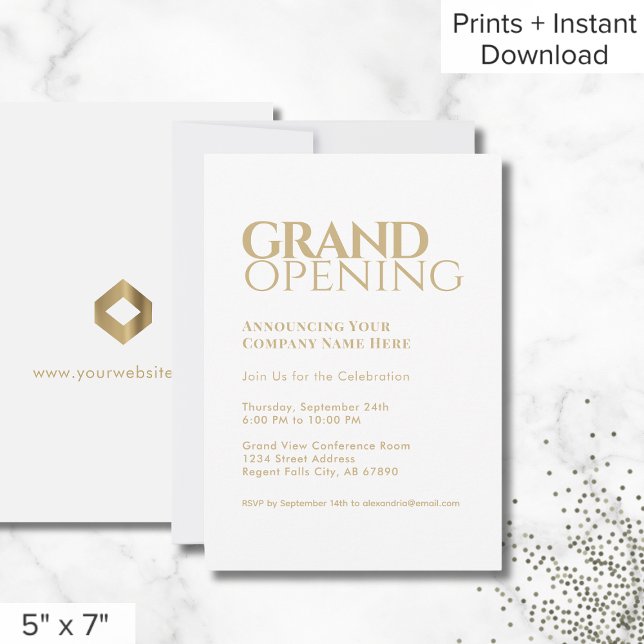 Simple White Gold Grand Opening Invitation (Creator Uploaded)