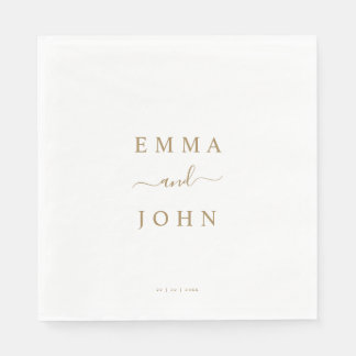Simple White & Gold Personalised Wedding Napkin