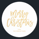 Simple White Gold Script Merry Christmas Classic Round Sticker<br><div class="desc">Simple White Gold Script Merry Christmas Classic Round Sticker</div>