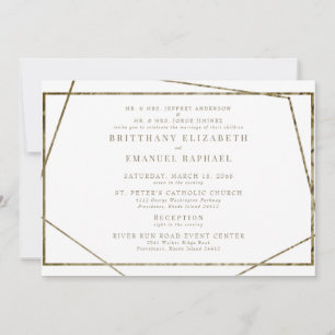 Simple White Gold Text Geometric Both Parents Invitation