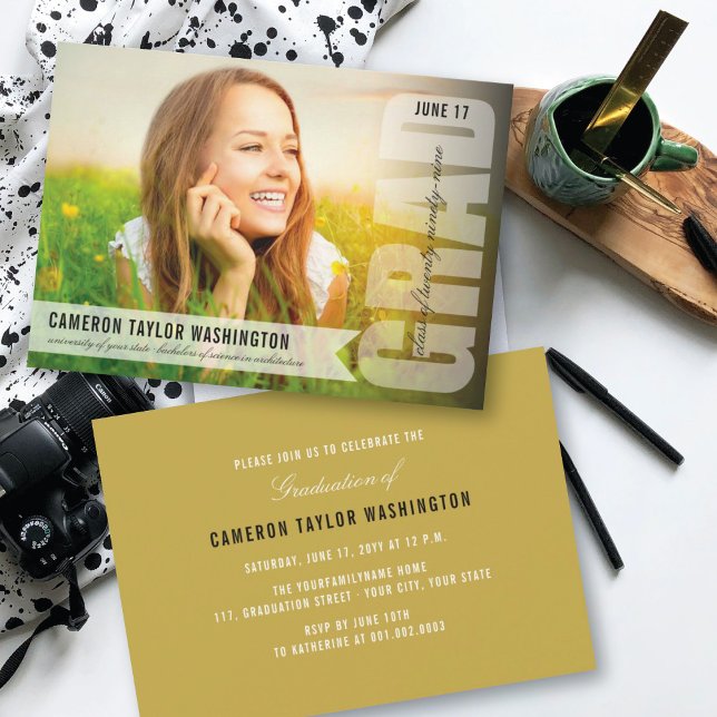 Simple White GRAD Overlay Modern Graduation Party Invitation (Creator Uploaded)