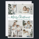 Simple White Green 5 Photo Collage Christmas Holiday Card<br><div class="desc">Simple, Elegant Calligraphy White and Green 5 Photo Collage Merry Christmas Script Holiday Card. This festive, minimalist, whimsical five (5) photo holiday greeting card template features a pretty grid photo collage and says „Merry Christmas”! The „Merry Christmas” greeting text is written in a beautiful hand lettered swirly swash-tail font type...</div>