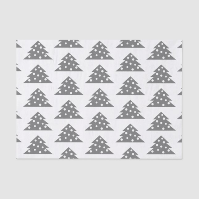 Simple White Grey Christmas tree Patten Holiday Tissue Paper (Front)