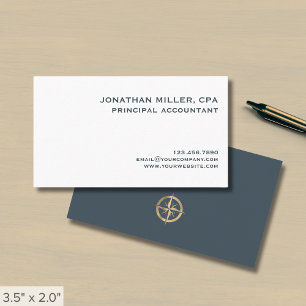 Simple White Grey Gold Compass Logo Business Card