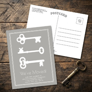 Simple White Grey Minimal Key Moving Announcement Postcard
