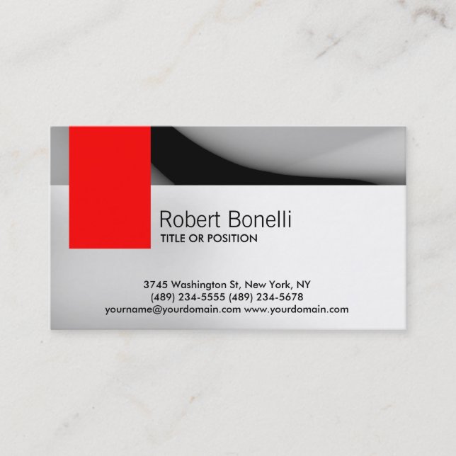 Simple White Grey Red Plain Modern Business Card (Front)
