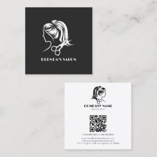 Simple White Hair Salon Logo Dark Grey Background Square Business Card