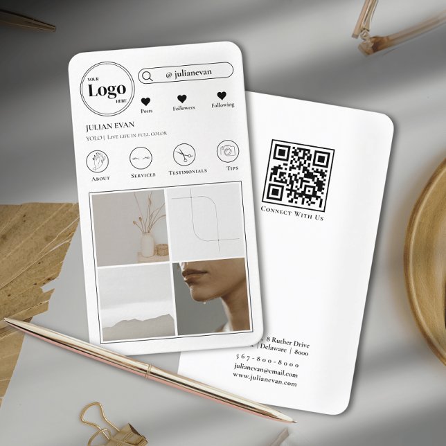Simple White Instagram Photo Collage Business Card (Creator Uploaded)