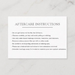 Simple white Lash Extension Microblading Aftercare Business Card