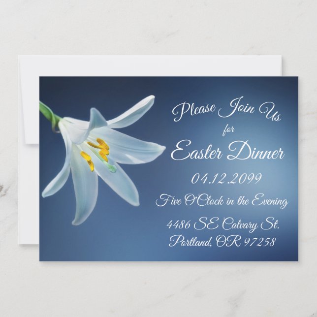 Simple White Lilly Easter Dinner Invitations (Front)