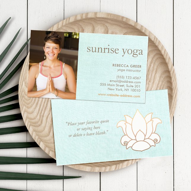 Simple White Lotus Flower Yoga Teacher Photo Business Card (Creator Uploaded)