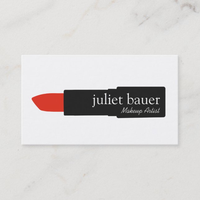 Simple White Makeup Artist Lipstick Logo Beauty Business Card (Front)