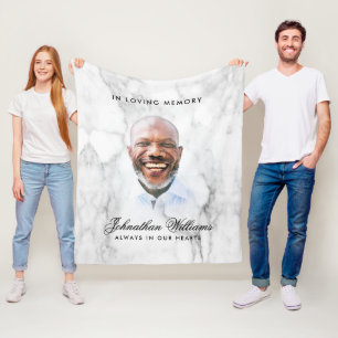 Simple White Marble Custom Text Photo Remembrance Fleece Blanket