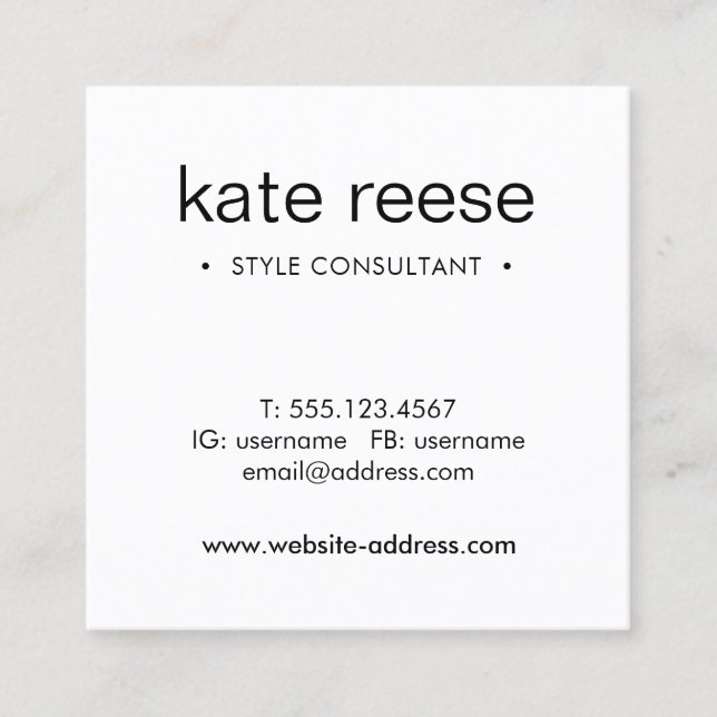 Simple White Marble Professional Square Business Card (Front)