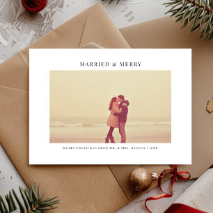 Simple White Married and Merry Christmas photo Holiday Card