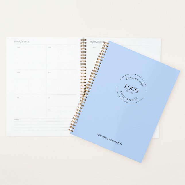 Simple White Minimalist Custom Logo Branded Blue Planner (Display)