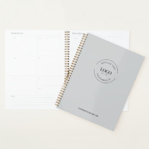 Simple White Minimalist Custom Logo Branded grey Planner