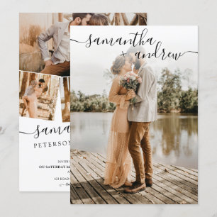 Simple white minimalist font 5 photos wedding invitation