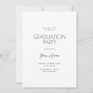 Simple white minimalist graduation invitation