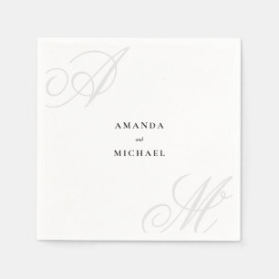 Simple White Modern Edge Elegant Monogram Wedding Napkin