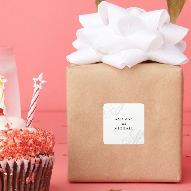 Simple White Modern Minimal Monogram Wedding Square Sticker (Party)