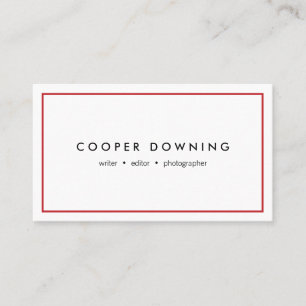 Simple White Modern Professional with Red Border Business Card