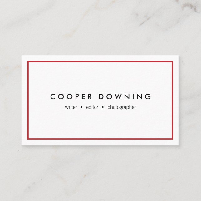 Simple White Modern Professional  with Red Border Business Card (Front)