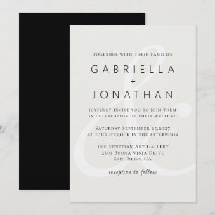 Simple White Monochromatic Ampersand Wedding Invitation