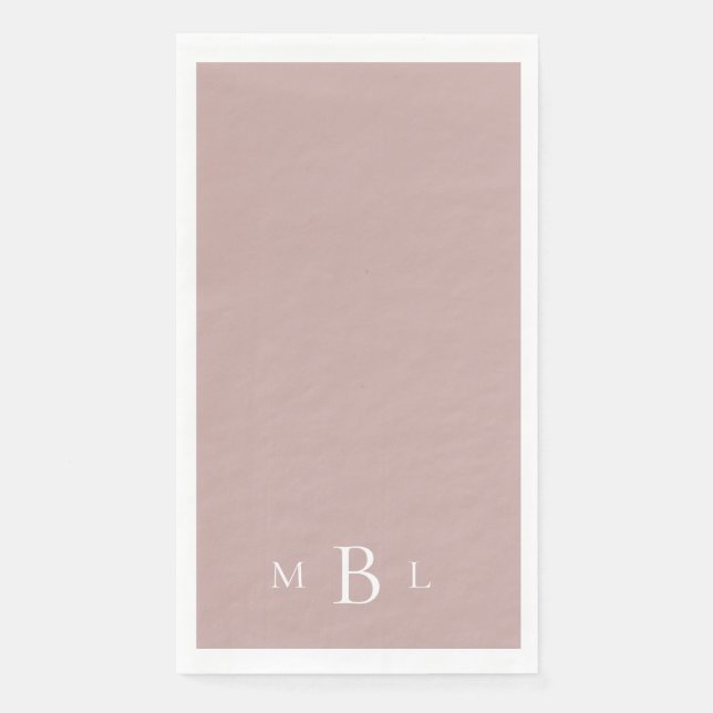 Simple White Monogram Dusty Rose Wedding Napkin (Front)