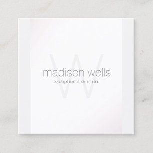Simple White Monogram Professional Beauty Square Business Card
